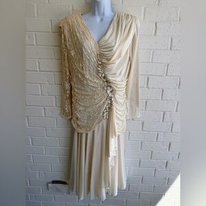 Filigree Ltd Vintage Elegant Ivory Draped Long Sleeve Special Occasion Dress 18W